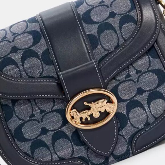 NWT! NEW! Coach Denim Signature Georgia Saddle Bag Women Crossbody Bag - Picture 14 of 14